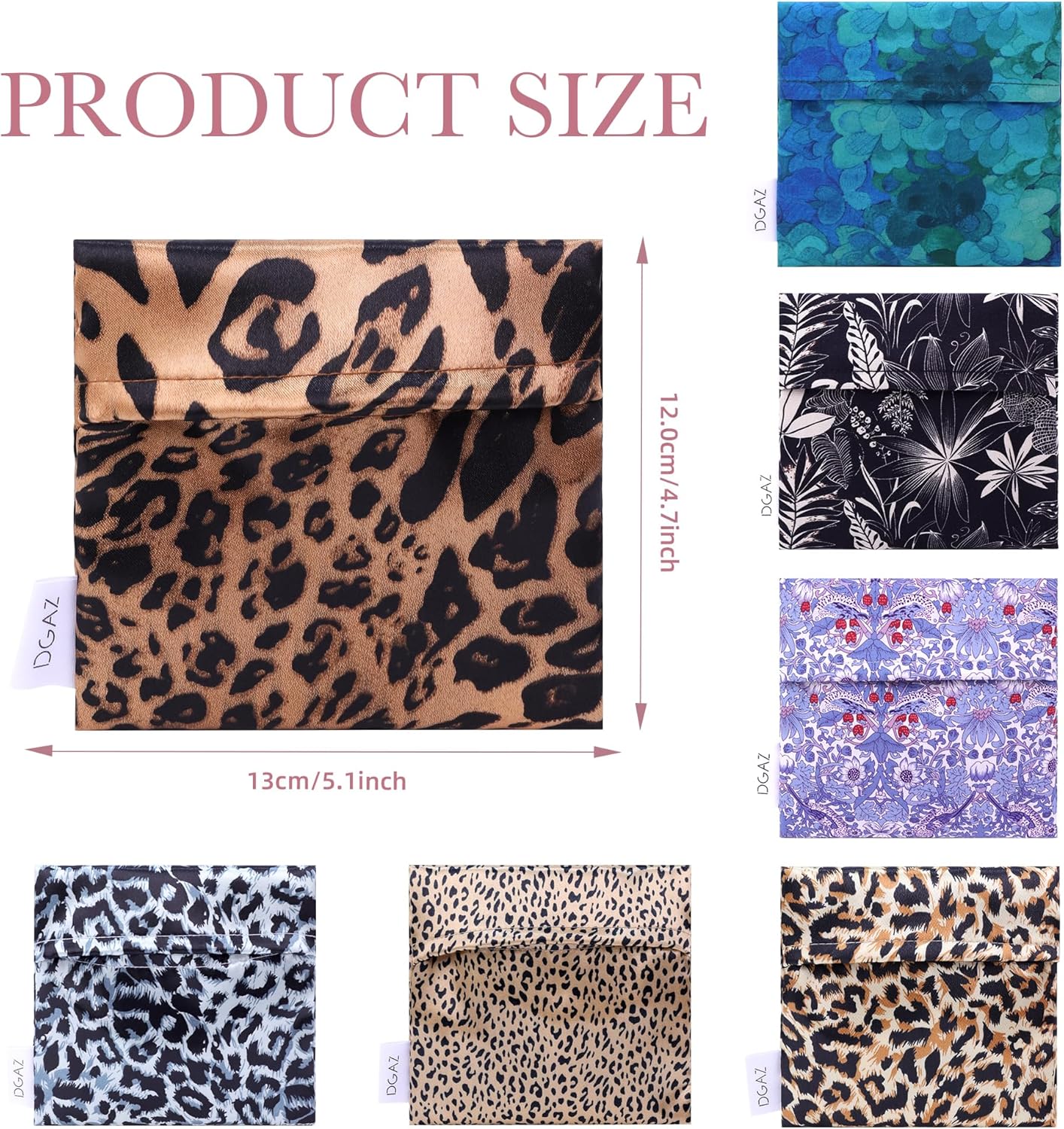 DGAZ Sanitary Napkin Storage Bag, Period Bag for Teen Aged Girls, Portable Period Bag for Panty Liners/Menstrual Cup/Small Tampons，Mini Makeup Bag for Purse(Leopard B)