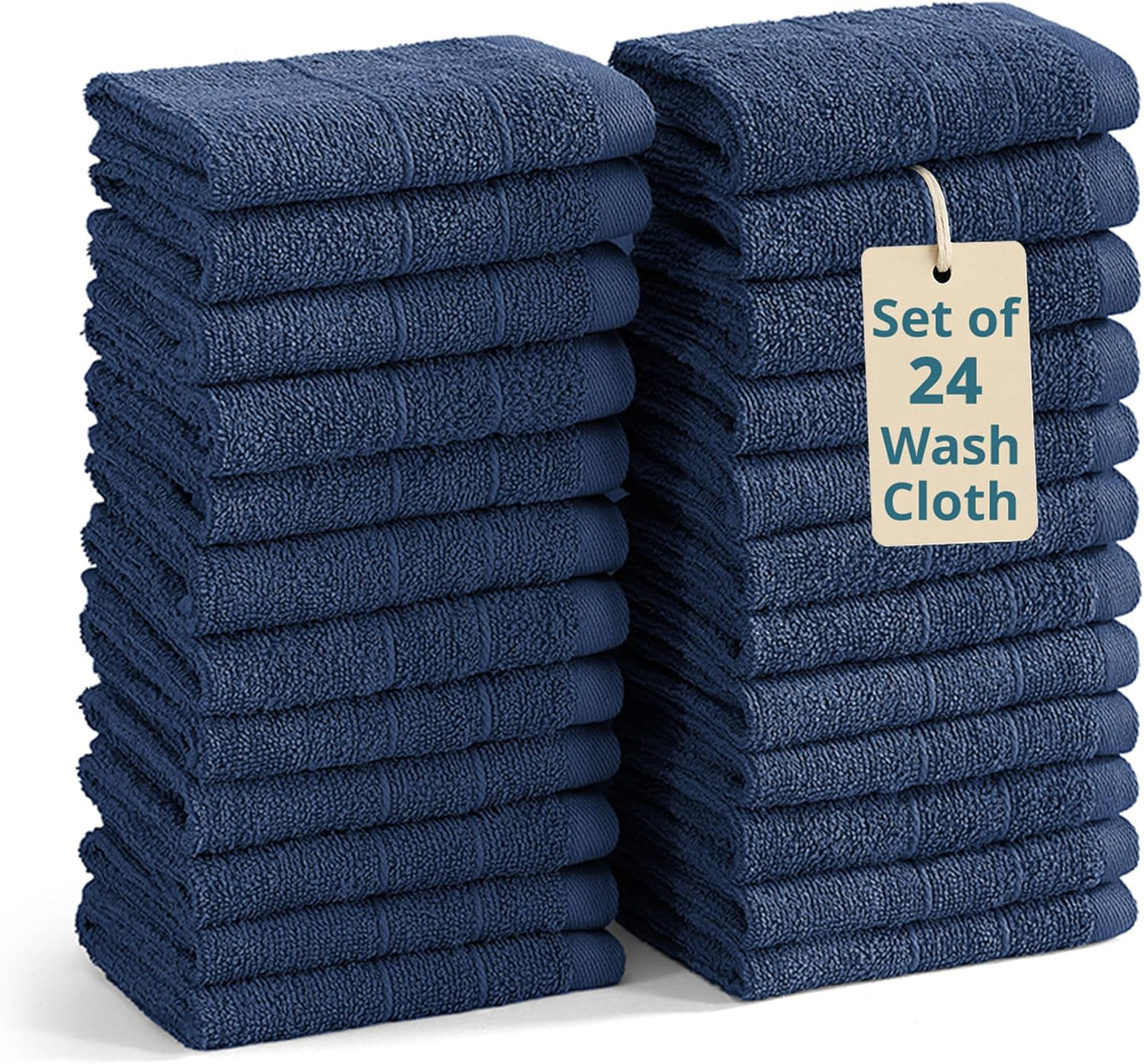 Casa Platino Washcloths Pack of 24 - Spa & Salon Quality - 100% Ring Spun Cotton Face Cloths - Soft & Ultra Absorbent Wash Cloth Set for Body, Beauty, Home, Gym - Fingertip Towels - 13"x13", Navy Blue