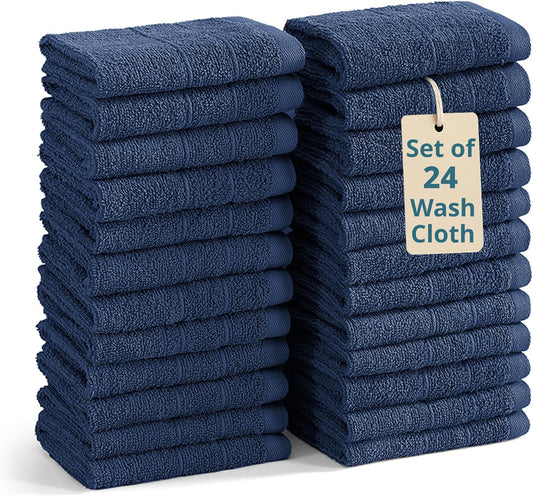 Casa Platino Washcloths Pack of 24 - Spa & Salon Quality - 100% Ring Spun Cotton Face Cloths - Soft & Ultra Absorbent Wash Cloth Set for Body, Beauty, Home, Gym - Fingertip Towels - 13"x13", Navy Blue
