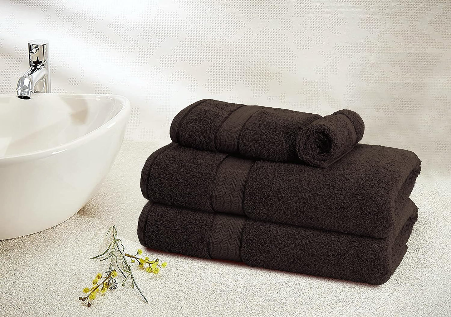 GLAMBURG 700 GSM Premium 8-Piece Towel Set - Contains 2 Bath Towels 30x54, 2 Hand Towels 16x28, 4 Wash Cloths 13x13 - Luxury Hotel & Spa Quality - Durable Ultra Soft Highly Absorbent - Chocolate Brown