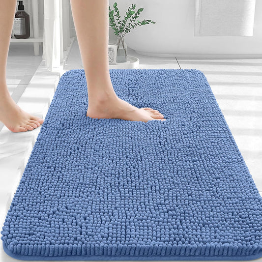 OLANLY Bathroom Rugs 36x24, Extra Soft Absorbent Chenille Bath Rugs, Rubber Backing Quick Dry, Machine Washable Bath Mats for Bathroom Floor, Tub and Shower, Home Decor Accessories, Cornflower Blue