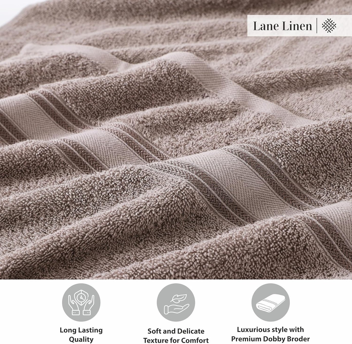 LANE LINEN 100% Cotton Bath Towels Set of 4 (30"x60") - Zero Twist, Mercerized Cotton Bathroom Towel Set - Quick Dry, Soft & Absorbent Large Bath Towels - Mininmal Linting After 3 Washes - Platinum