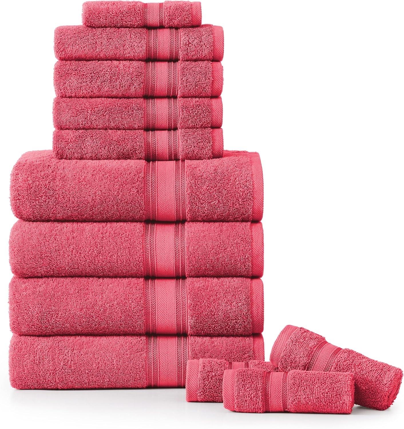 LANE LINEN Luxury Bath Towels Set - 12 Pieces, 100% Cotton Bathroom Towels, Zero Twist, Quick Dry Absorbent Bath Towel, Super Soft Gym Towel, 4 Bath Towels, 4 Hand Towels, 4 Wash Cloths - Honeysuckle