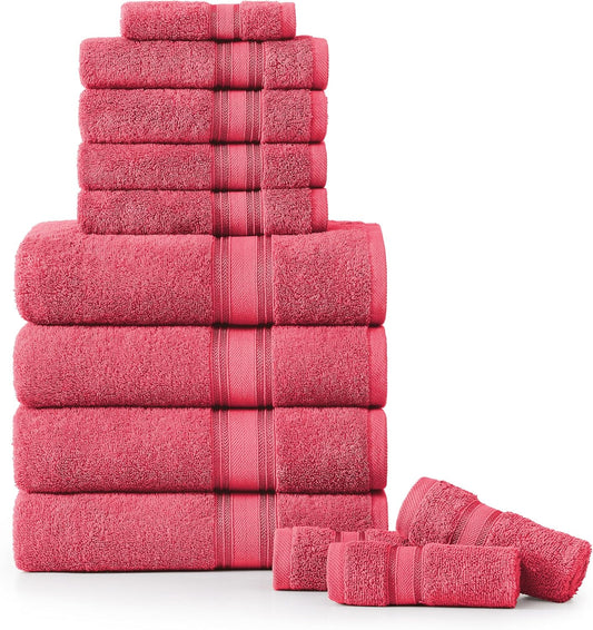 LANE LINEN Luxury Bath Towels Set - 12 Pieces, 100% Cotton Bathroom Towels, Zero Twist, Quick Dry Absorbent Bath Towel, Super Soft Gym Towel, 4 Bath Towels, 4 Hand Towels, 4 Wash Cloths - Honeysuckle