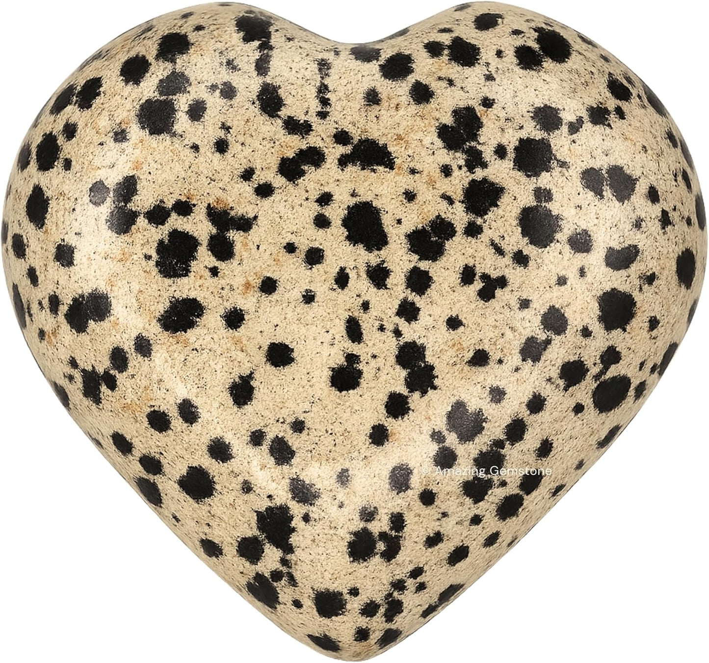 Amazing Gemstone Dalmatian Jasper Crystal Heart Palm Stone - Pocket Massage Worry Stone for Natural Body Chakra Balancing, Reiki Healing and Crystal Grid