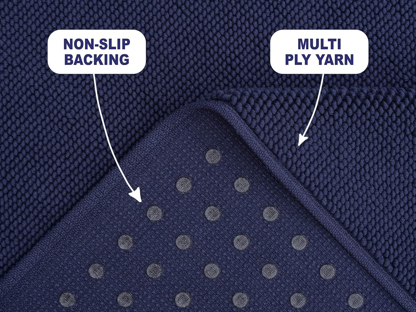 American Soft Linen Bath Rug, 20 in 34 in 100% Cotton Bath Mats Rugs for Bathroom, Slip Reducer Washable Shaggy Form Area Rugs, Navy Blue Bath Rug