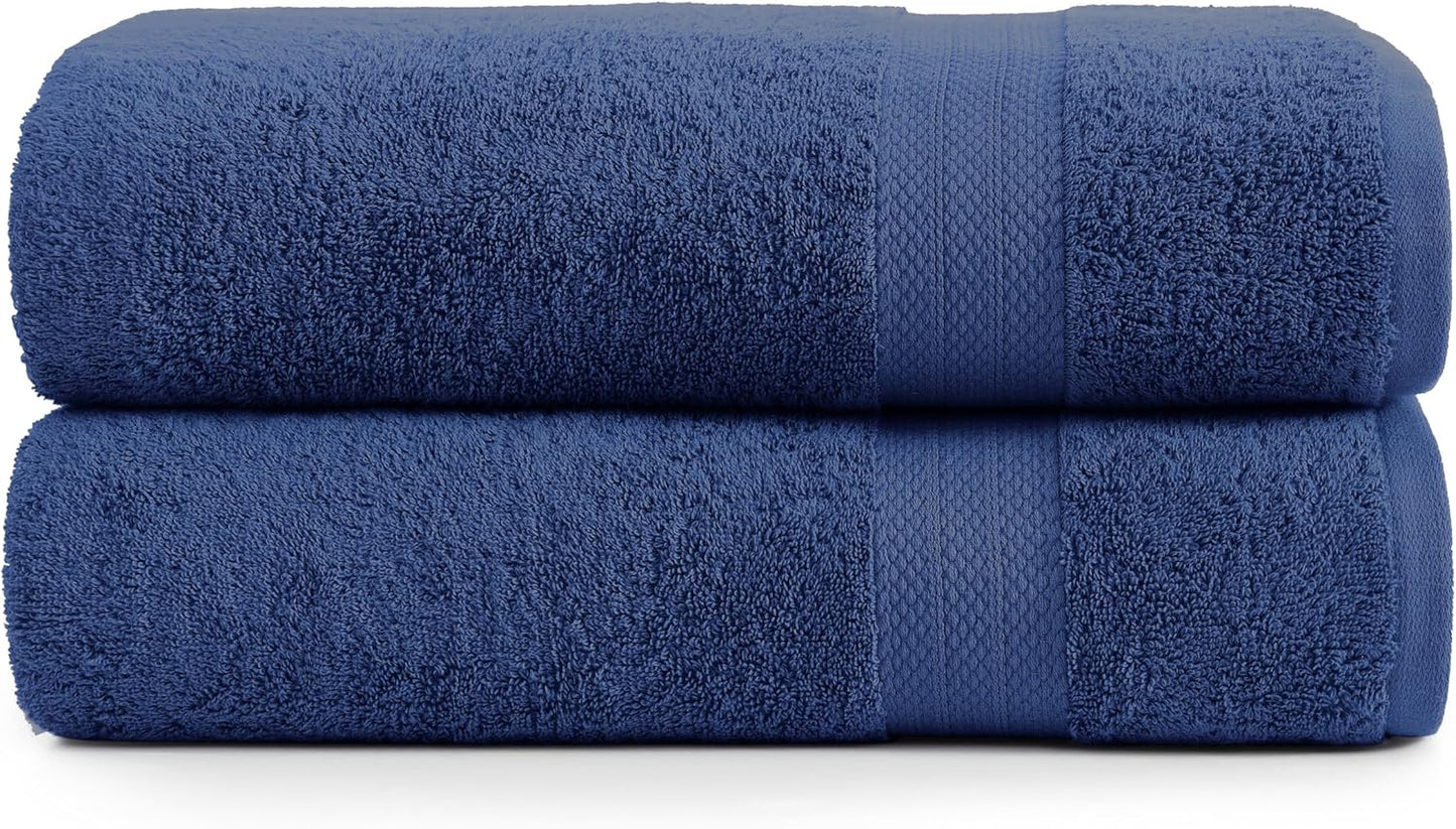 LANE LINEN 100% Cotton Bath Sheets Set of 2 (35"x66") - Ring Spun Cotton Extra Large Bath Towels Set - Quick Dry, Soft & Absorbent Oversized Towel Sets - Holds Well After Multiple Washes - Navy Blue