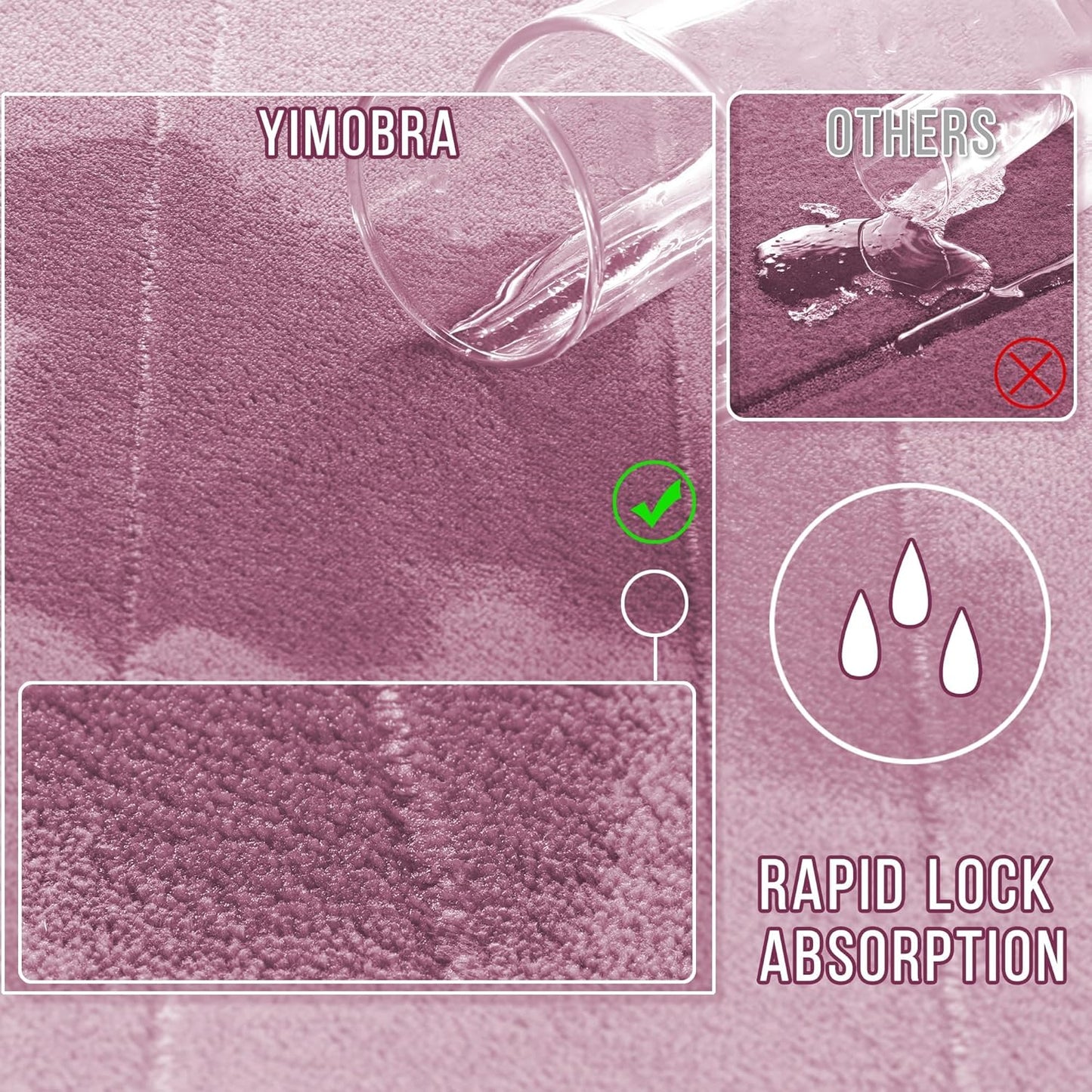 Yimobra Long Bath Mat 44"x24", Super Soft Quick Dry Memory Foam Bathroom Rug, Water Absorbent, Non Slip Backing Machine Washable for Tub Shower, Thick Comfort Support, Mauve