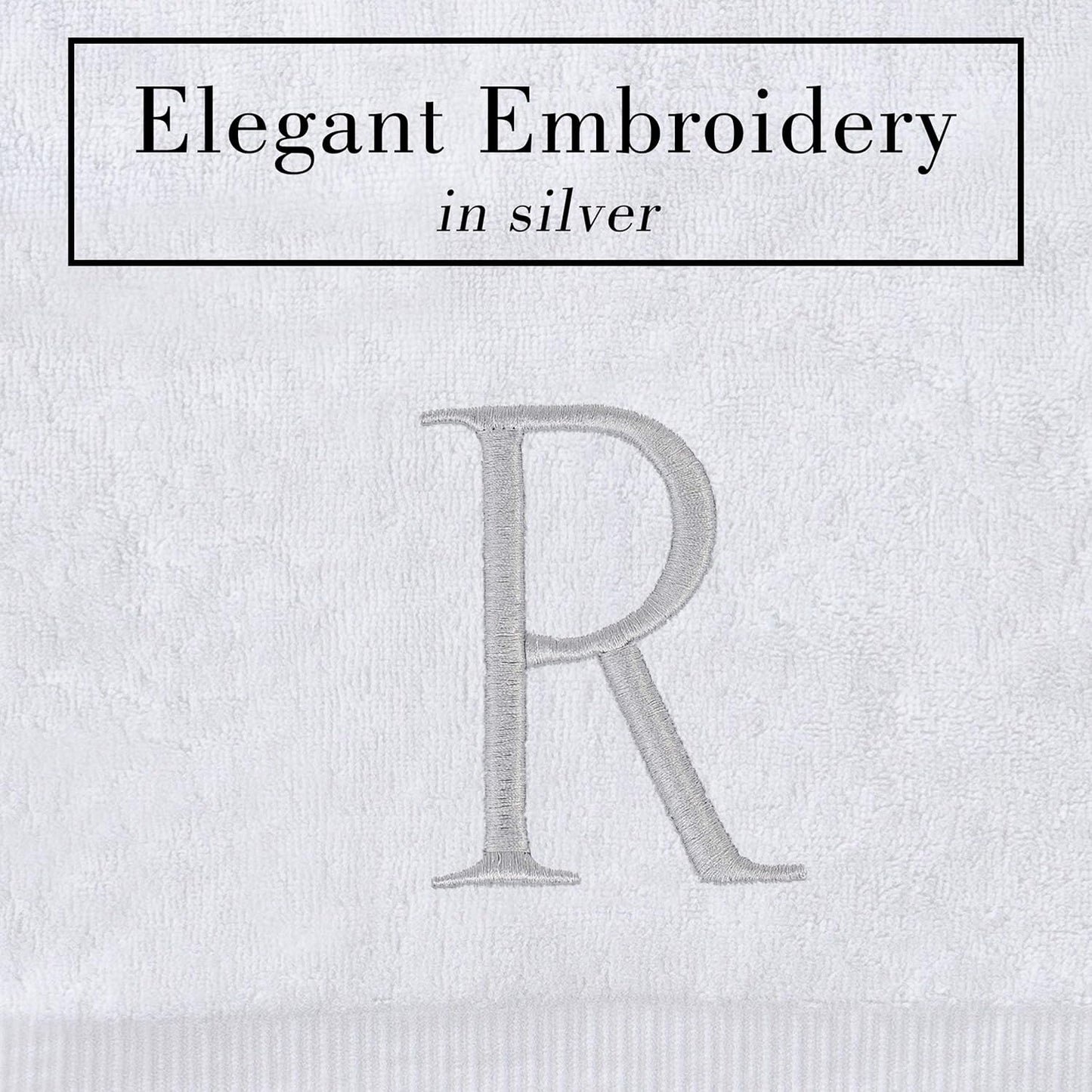 Monogrammed Hand Towels for Bathroom - Luxury Hotel Quality Personalized Initial Decorative Embroidered Bath Towel for Powder Room, Spa - GOTS Organic Certified - Set of 2 Letter R