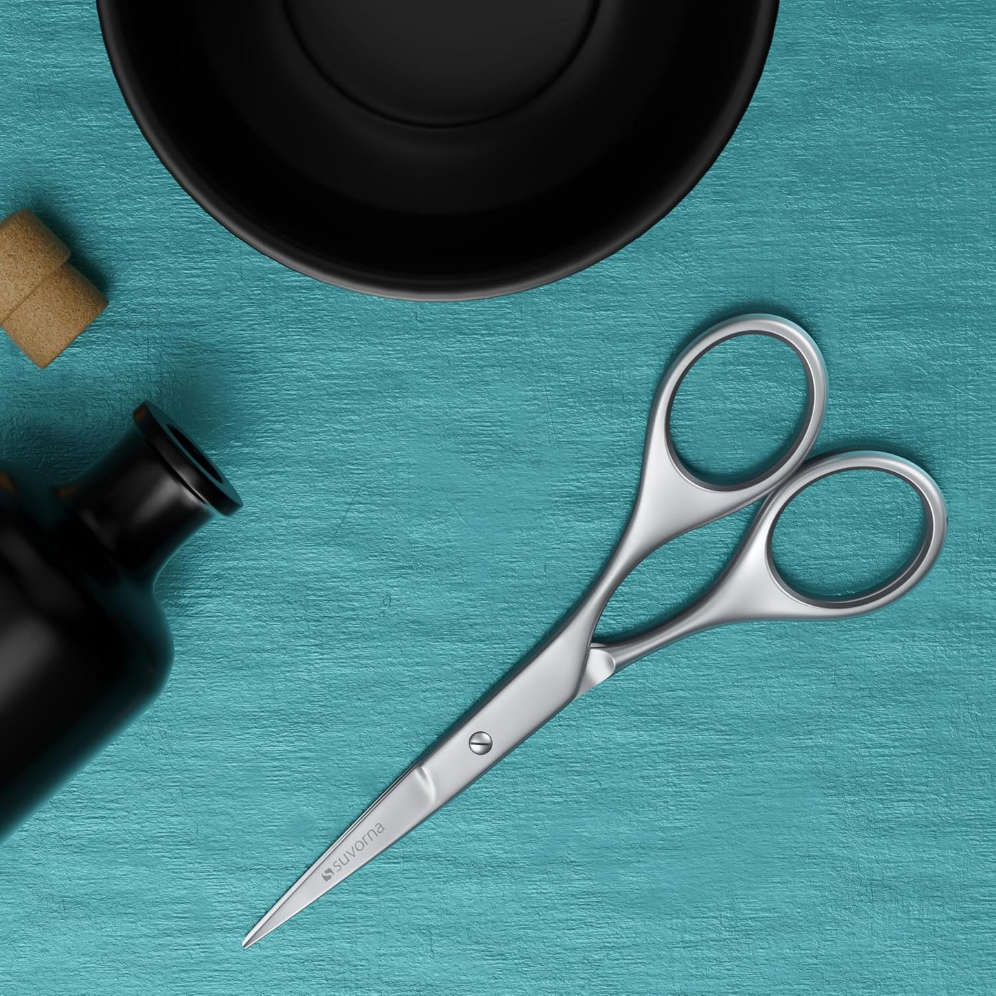 Suvorna small scissors for beard, mustache, facial, nose, eyebrow, and ear hair - Hair scissors for cutting, trimming & grooming - Made with 4.5" stainless steel for barbers, professional, & home user