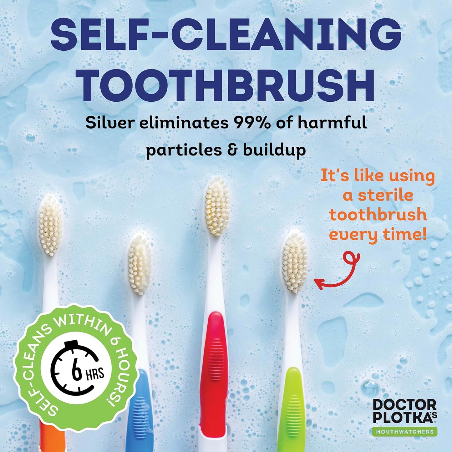 MOUTHWATCHERS Soft Flossing Toothbrushes, Value Pack of 4, Blue, Manual Toothbrush for Adults, Ultra Clean, Good for Sensitive Teeth and Gums, by Dr. Plotka's