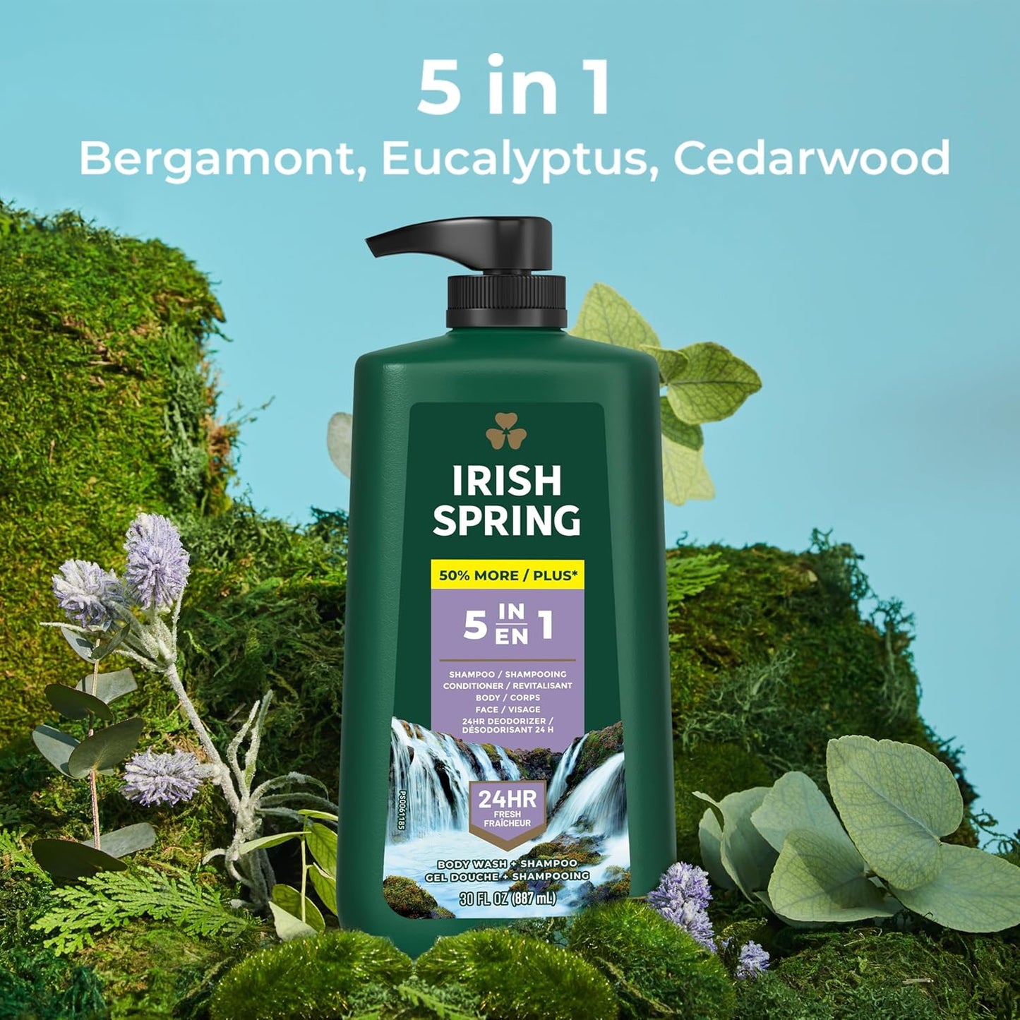 Irish Spring 5 in 1 Body Wash for Men, Men's Body Wash, Smell Fresh and Clean for 24 Hours, Conditions and Cleans Body, Face, and Hair, Made with Biodegradable Ingredients, 30 Oz Pump (Pack of 2)