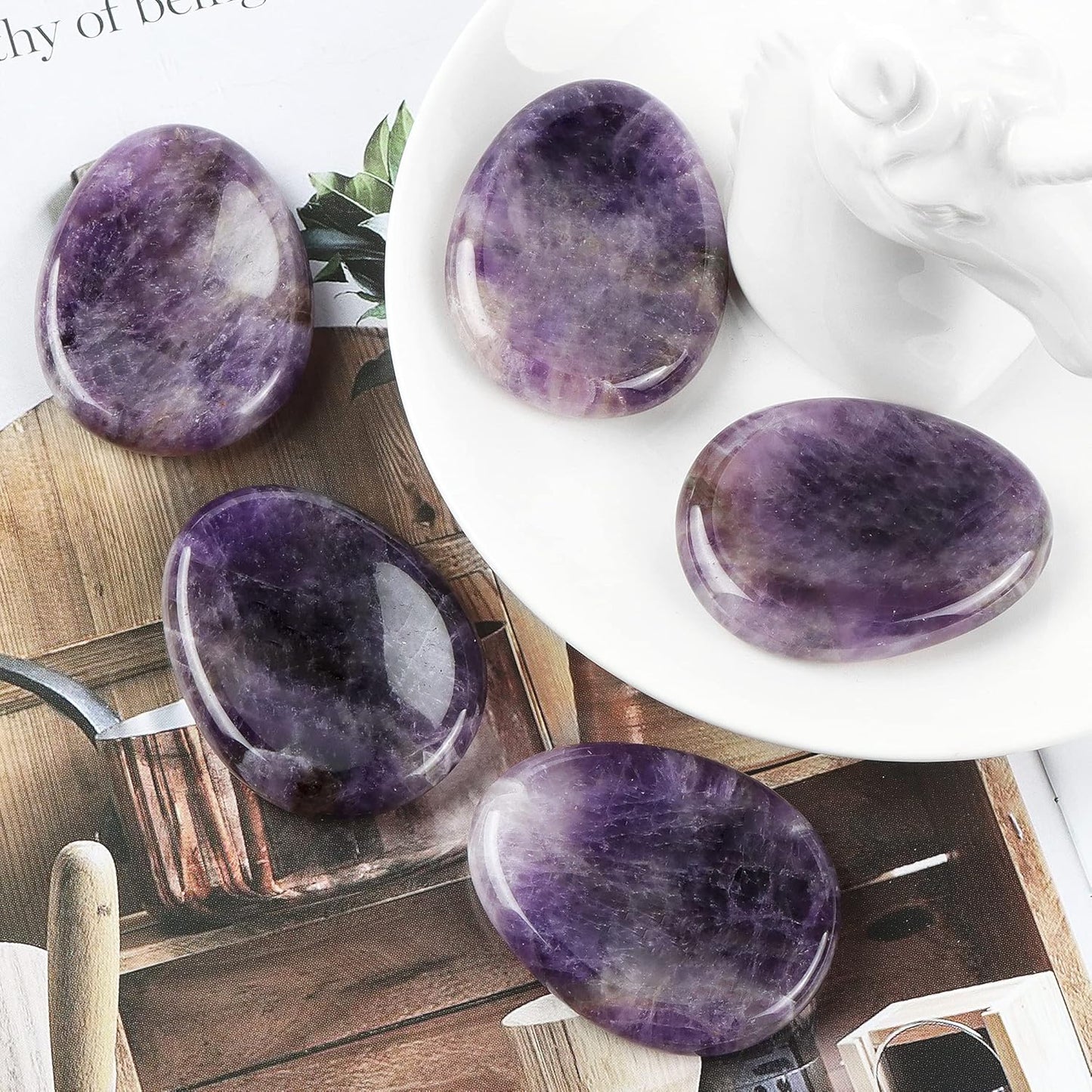 Artistone Amethyst Crystal Thumb Worry Stone Carved Healing Crystals Pocket Palm Stones for Anxiety Stress Relief Meditation