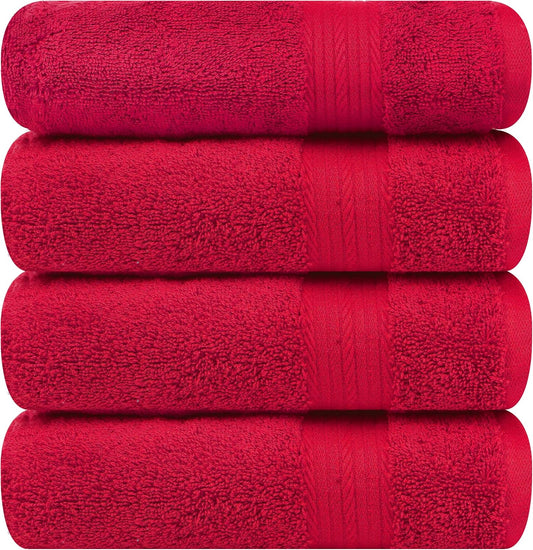 Ample Decor Hand Towel 18 X 28 Inch Pack of 4 600 GSM 100% Cotton, Soft Absorbent Thick Durable Premium Quality, for Hotel, Bathroom, Spa, Daily Use, Gym - Red