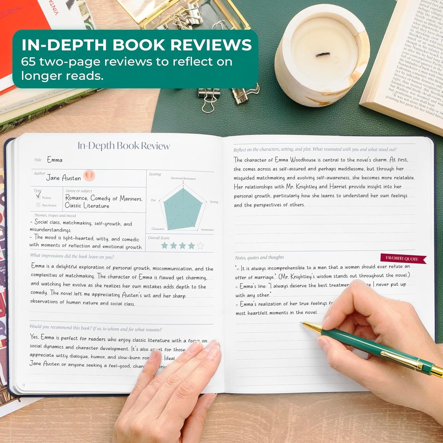 Skyline Reading Journal – Book Review Log & Tracker for Reading Tracking – Accessories & Gift for Book Lover, 7.6x9.2” (Navy Blue Gold Foil)