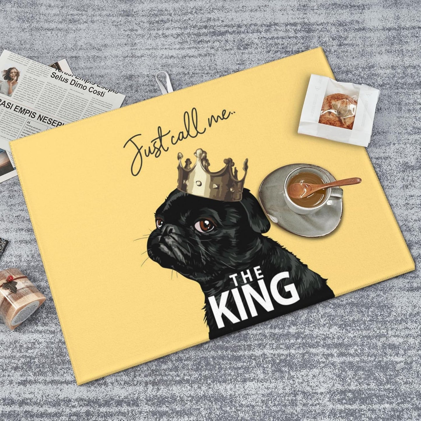 Funny Bulldog Dish Drying Mat for Kitchen Counter Cute Dog Drying Pad 18x24 Inch Yellow Absorbent Reversible Dish Drainer Rack Mats