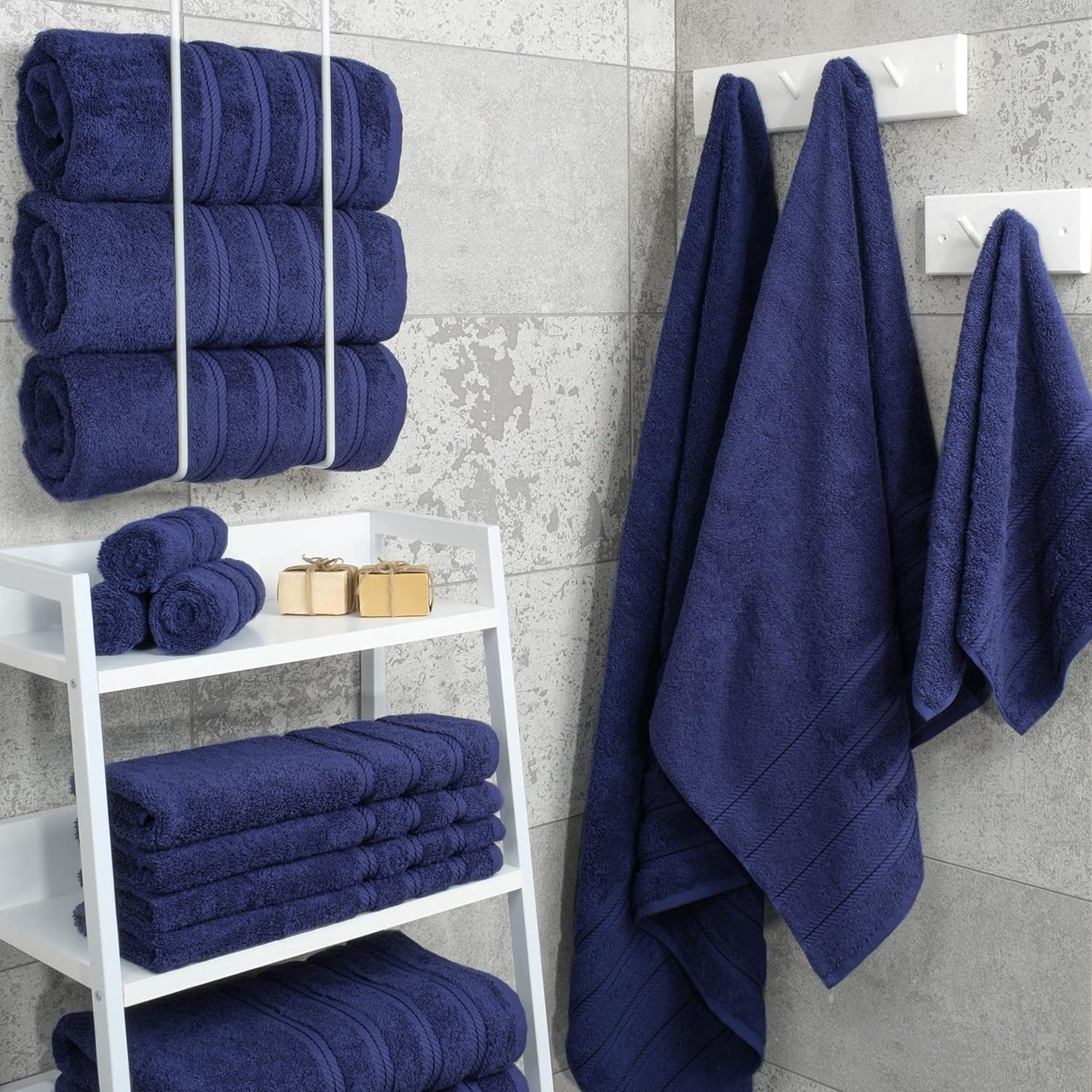 American Soft Linen Luxury 4 Piece Bath Towel Set, 600 GSM 100% Cotton Turkish Bath Towels for Bathroom, 27x54 in Extra Large Bathroom Shower Towels, Navy Blue