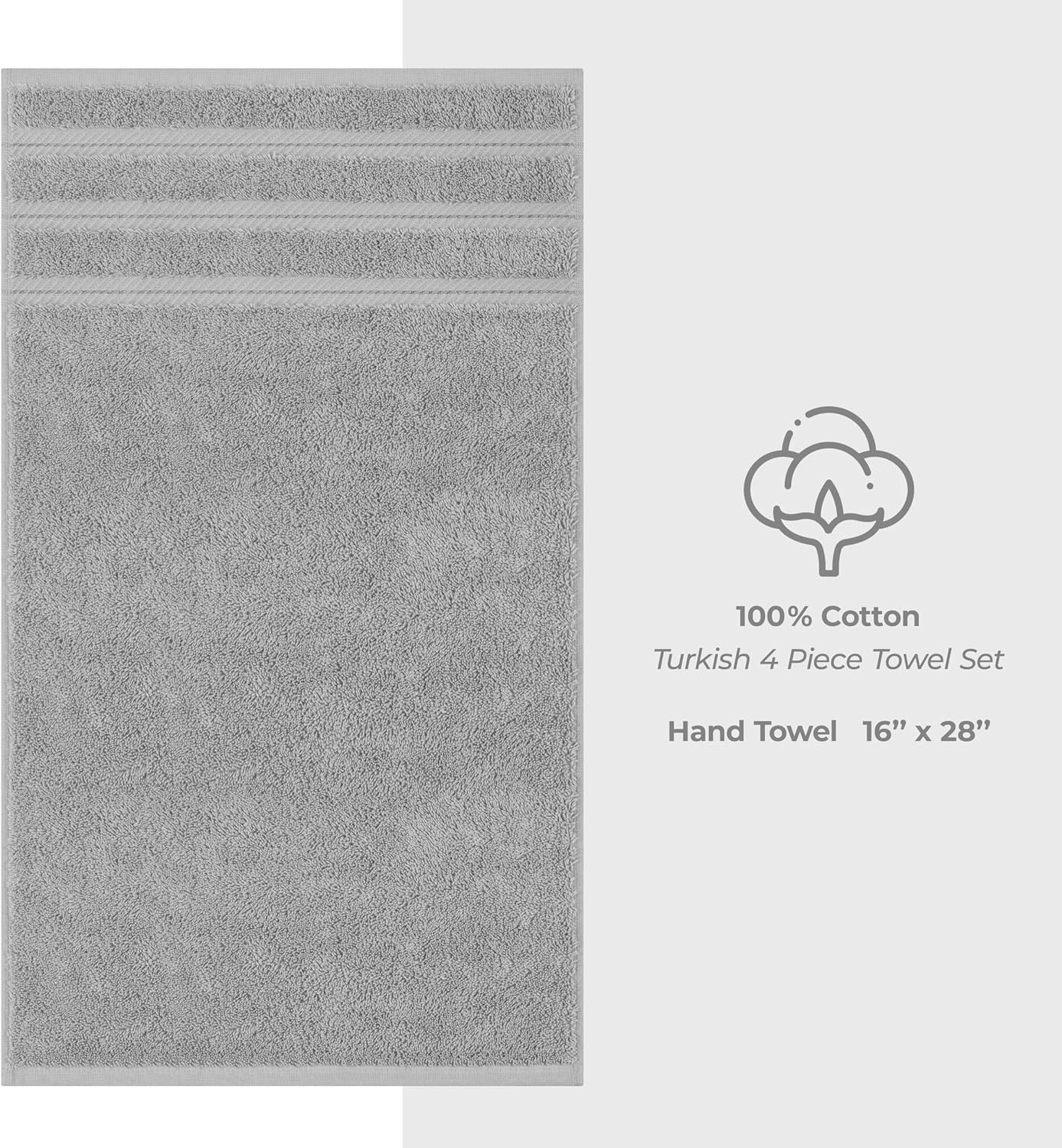 American Soft Linen Luxury Hand Towels for Bathroom, 600 GSM 100% Cotton Turkish 4 Piece Hand Towel Set, 600 GSM Hand Face Towels for Kitchen, Light Grey Hand Towels