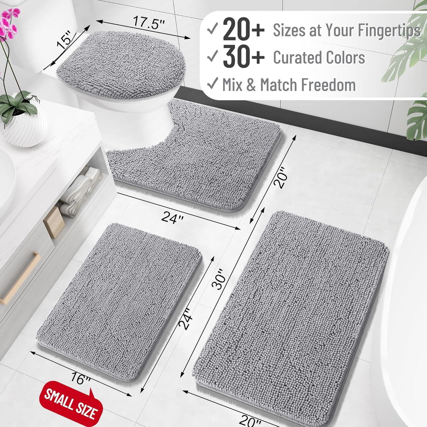 OLANLY Bathroom Rugs 44x32, Extra Soft Absorbent Chenille Bath Rugs, Rubber Backing Quick Dry, Machine Washable Bath Mats for Bathroom Floor, Tub and Shower, Home Decor Accessories, Grey