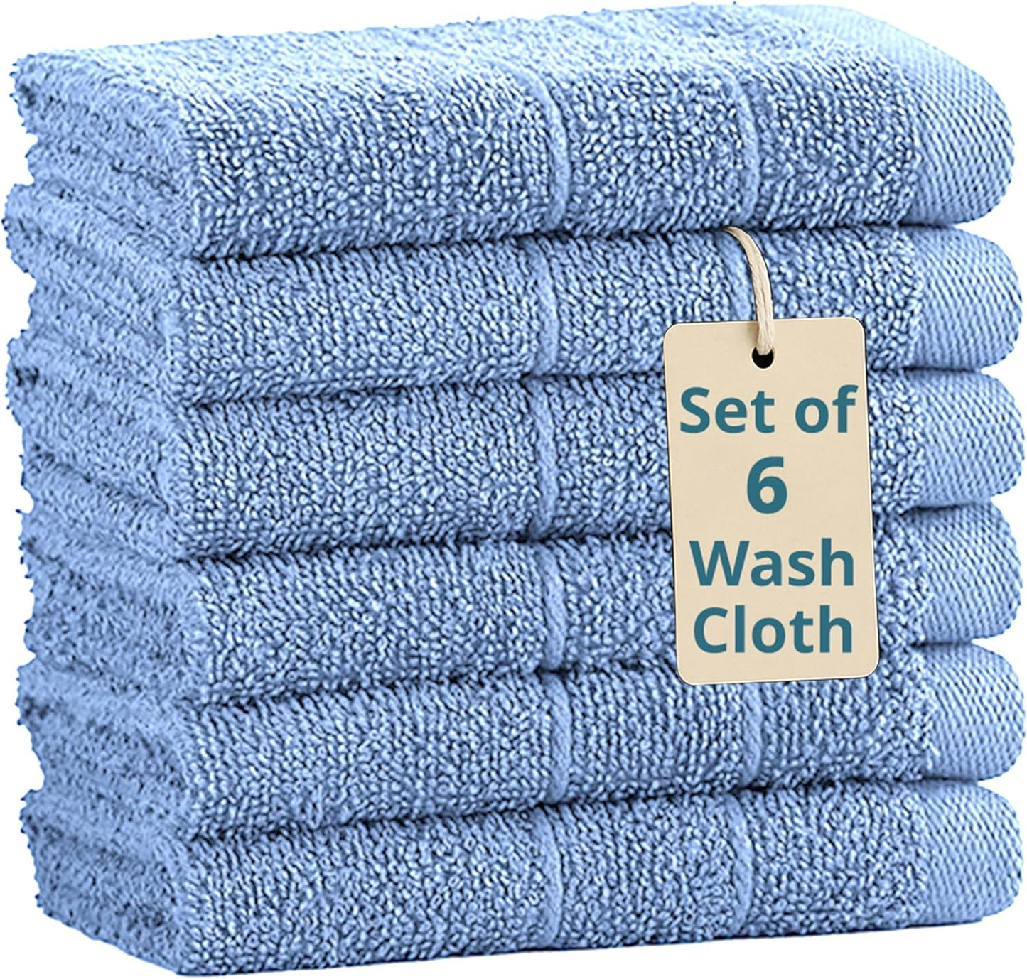 Casa Platino 100% Cotton Wash Cloths 6 Pack - Spa & Salon Quality - Ring Spun Cotton Face Cloths- Soft & Absorbent Washcloths for Shower, Home, Kitchen - Fingertip Towels - 13"x13", Cerulean Blue