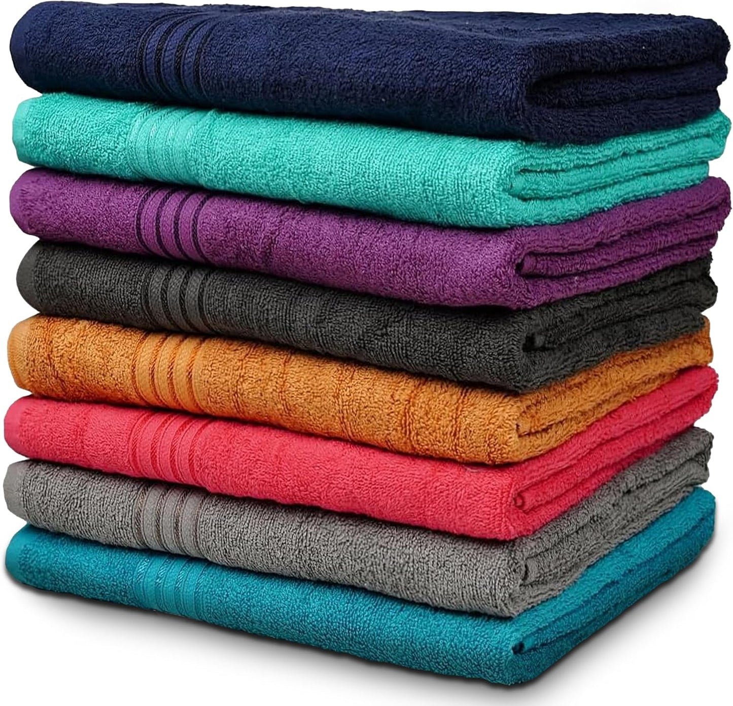 ZUPERIA Premium Multicolor Bath Towels Set of 8 (27" x 54") 100% Pure Cotton Shower Towels Soft Feel, Lightweight & Highly Absorbent Towels for Bathroom, Pool, Spa and Hotel Use