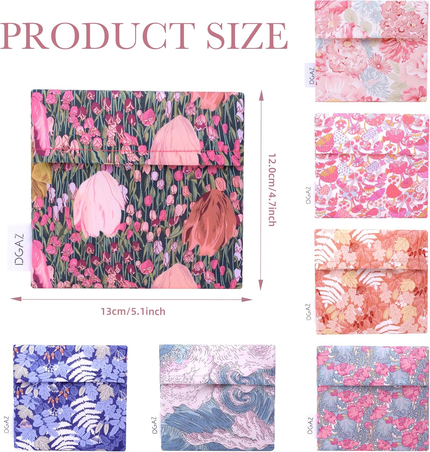 DGAZ Sanitary Napkin Storage Bag, Period Bag for Teen Aged Girls, Portable Period Bag for Panty Liners/Menstrual Cup/Small Tampons，Mini Makeup Bag for Purse(Blooming Tulips)