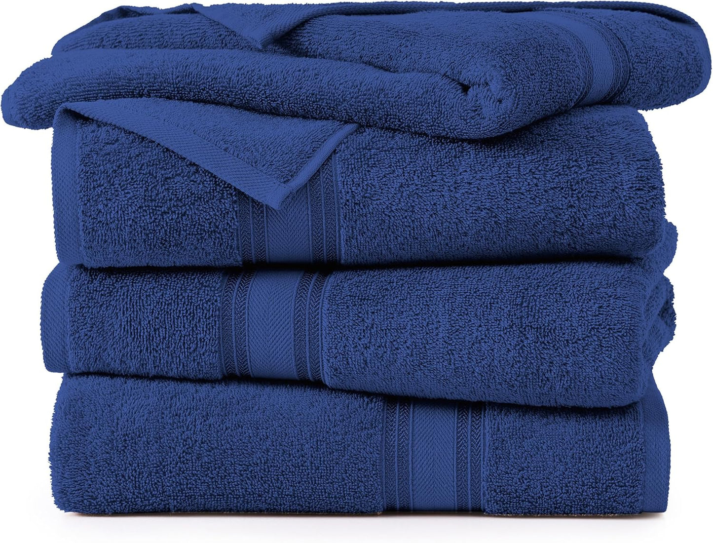 LANE LINEN 100% Cotton 4 Pack Bath Towels (30"x60") - Zero Twist, Mercerized Cotton Towels Set for Bathroom - Quick Dry, Soft & Absorbent Large Bath Towel Set - Dorm Essentials for Boys - Navy Blue