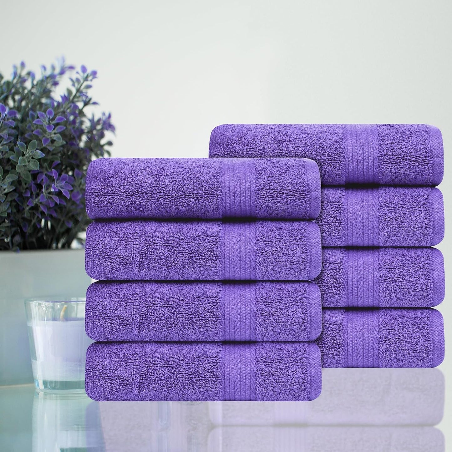 Ample Decor Hand Towel 18 X 28 Inch Pack of 8 600 GSM 100% Cotton, Soft Absorbent Thick Durable Premium Quality, for Hotel, Bathroom, Spa, Daily Use, Gym - Machine Washable - Purple