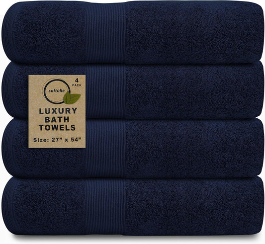 Softolle Luxury Bath Towels Set of 4 (27” x 54”) | Towels for Bathroom | Super Soft | Highly Absorbent Towels for Home, Spa, Gym (Navy Blue)