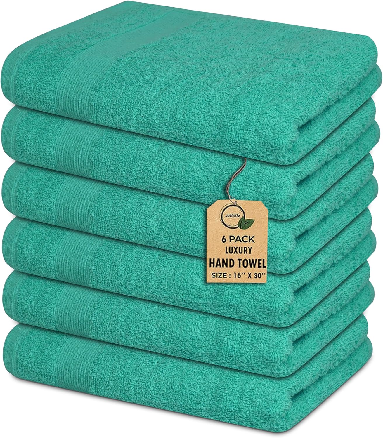 Premium Hand Towels Pack of 6 (16" x 30”) 100% Combed Ring Spun Cotton | Highly Absorbent Hand Towels Set | Ultra Soft for Home, Gym & Spa (Turquoise)