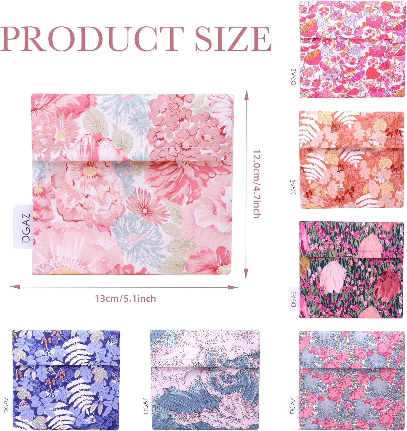 DGAZ Sanitary Napkin Storage Bag, Period Bag for Teen Aged Girls, Portable Period Bag for Panty Liners/Menstrual Cup/Small Tampons，Mini Makeup Bag for Purse(Blooming)