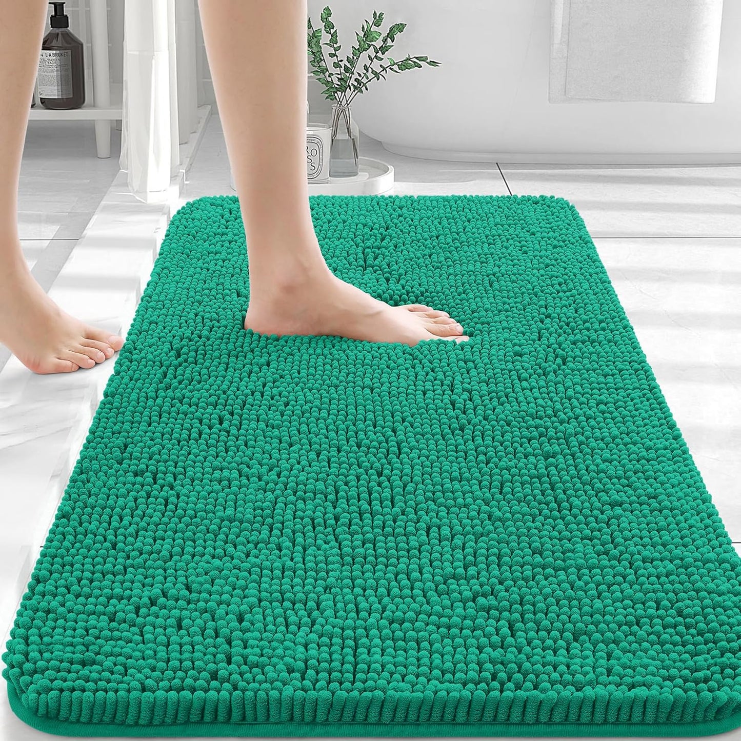 OLANLY Bathroom Rugs 36x24, Extra Soft Absorbent Chenille Bath Rugs, Rubber Backing Quick Dry, Machine Washable Bath Mats for Bathroom Floor, Tub and Shower, Home Decor Accessories, Emerald