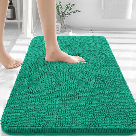 OLANLY Bathroom Rugs 30x20, Extra Soft Absorbent Chenille Bath Rugs, Rubber Backing Quick Dry, Machine Washable Bath Mats for Bathroom Floor, Tub and Shower, Home Decor Accessories, Emerald
