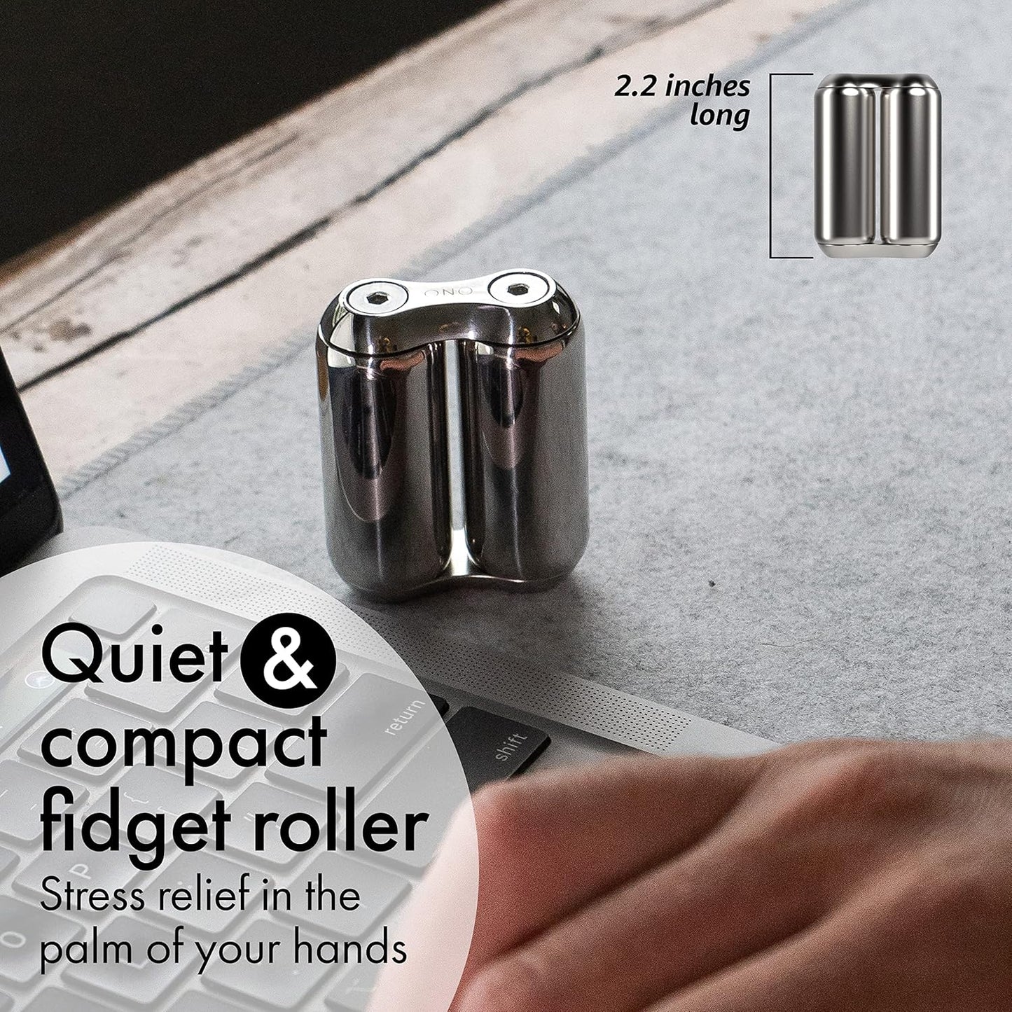ONO Roller - Handheld Fidget Toy for Adults | Help Relieve Stress, Anxiety, Tension | Promotes Focus, Clarity | Compact, Portable Design (Mini Size/Stainless Steel, Steel)