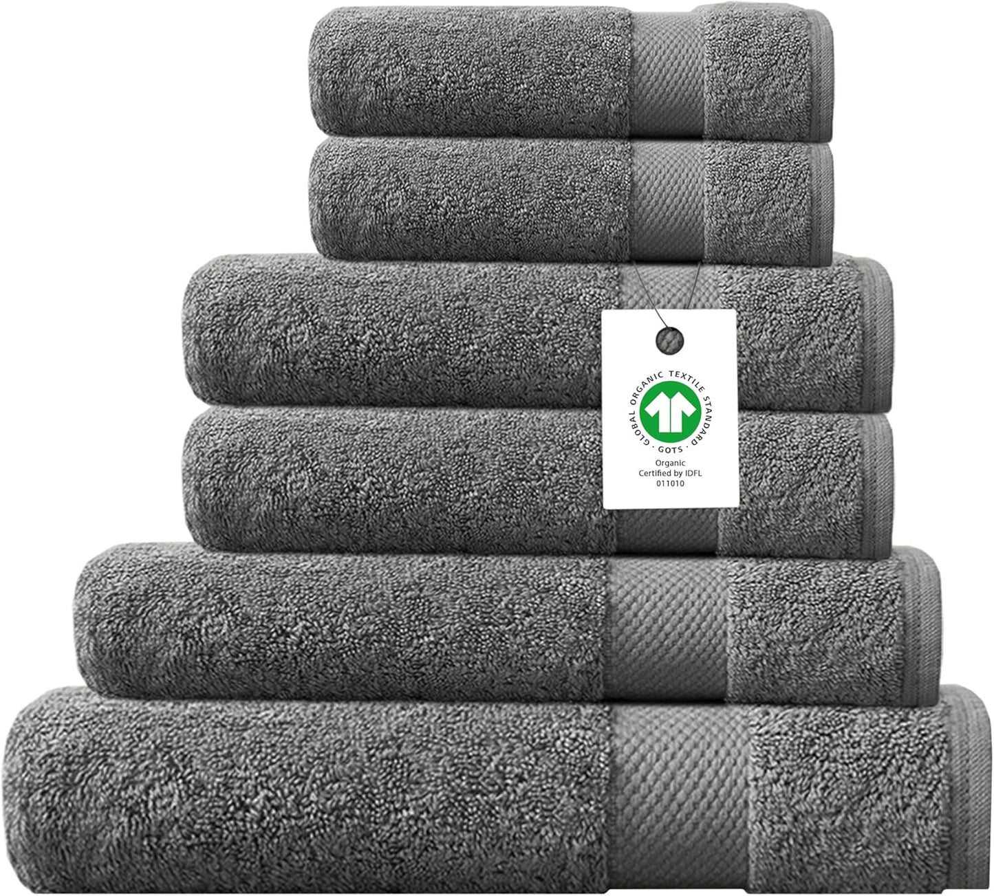 Delara 100% Organic Cotton Towels 650 GSM Plush Feather Touch Quick Dry Towel, 6-Piece Towel Set GOTS Certified, Oeko-Tex Green Certified, 1 Bath Towel, 1 Bath Sheet, 2 Hand Towels & 2 Wash Cloths