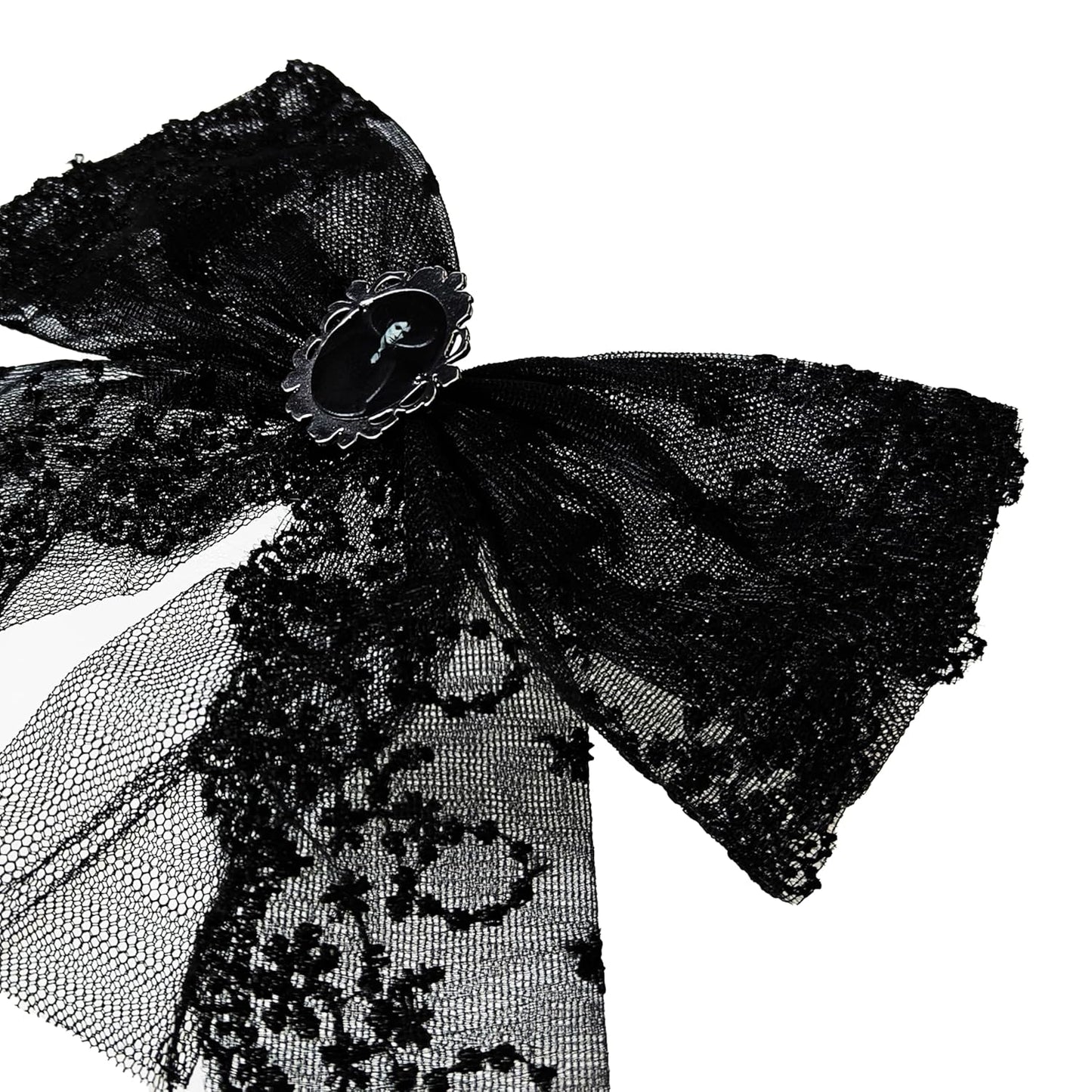LUV HER Beetlejuice themed Long Tail Hair Bow for Girls with Alligator Clip with Charm - Gothic Hair Accessory, Ages 3+