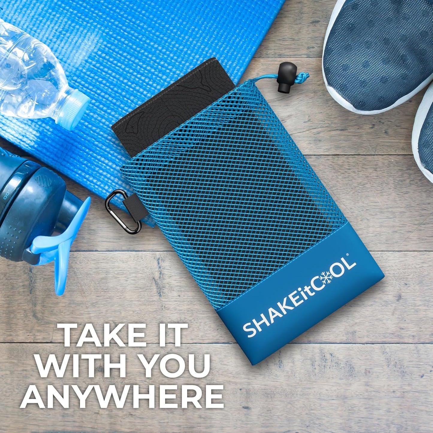 SHAKEitCOOL Extended Size Cooling Towel – Be Cool in Style - Heat Relief, Soft, Lightweight, Sun Protection, Easy Clean - Perfect for Biking, Hiking, Running, Yoga, Golf, Gardening - Black Topo M