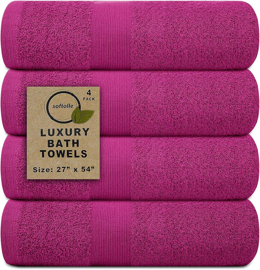 Softolle Luxury Bath Towels Set of 4 (27” x 54”) | Towels for Bathroom | Super Soft | Highly Absorbent Towels for Home, Spa, Gym (Dark Pink)