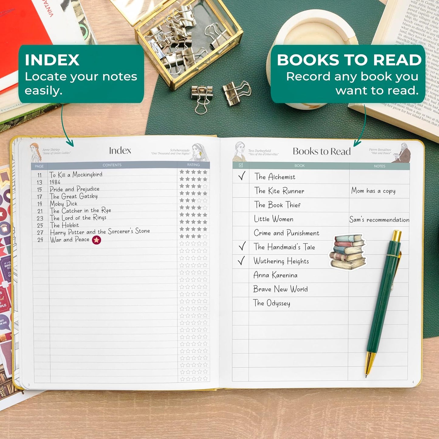 Skyline Reading Journal – Book Review Log & Tracker for Reading Tracking – Accessories & Gift for Book Lover, 7.6x9.2” (Yellow Debossed)