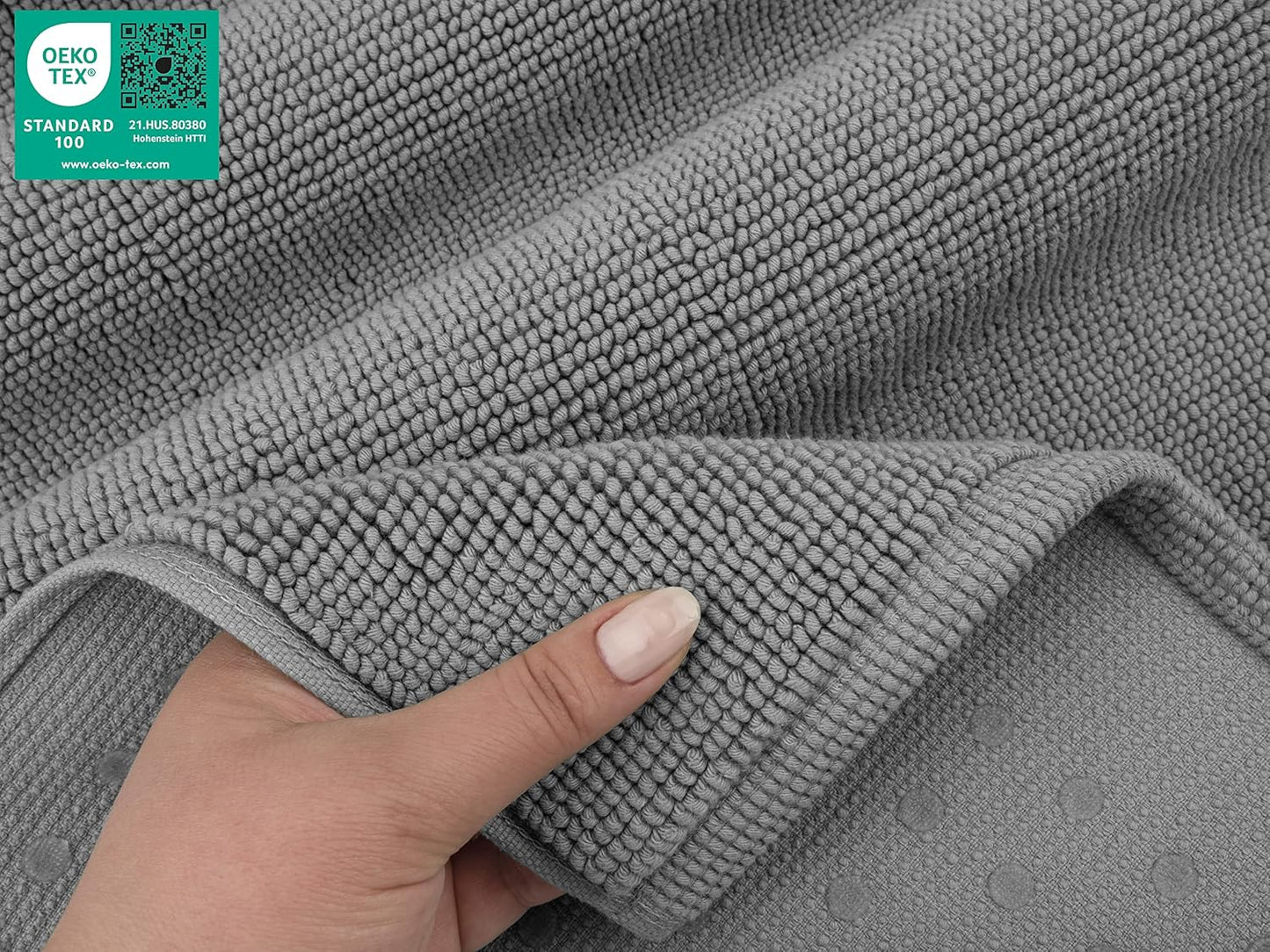 American Soft Linen Bath Rug, 20 in 34 in 100% Cotton Bath Mats Rugs for Bathroom, Slip Reducer Washable Shaggy Form Area Rugs, Light Grey Bath Rug