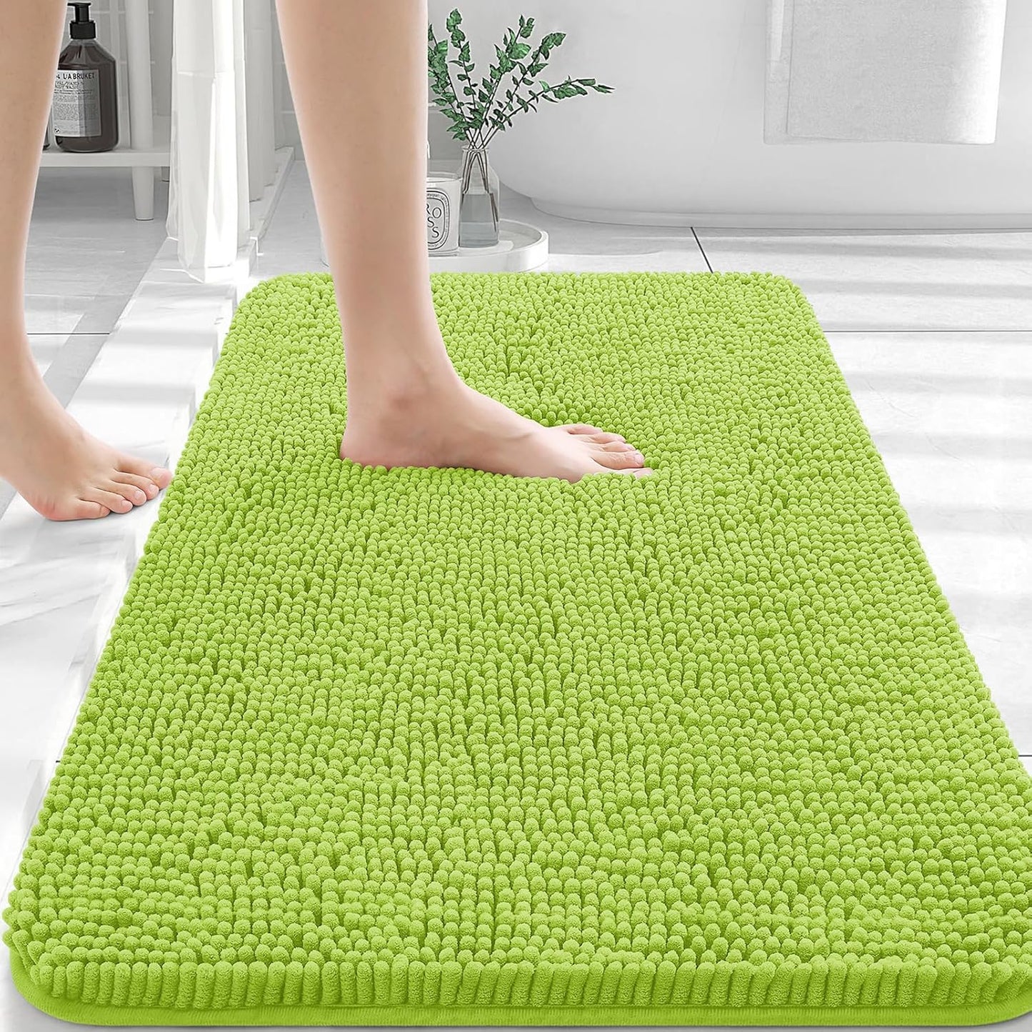 OLANLY Bathroom Rugs 36x24, Extra Soft Absorbent Chenille Bath Rugs, Rubber Backing Quick Dry, Machine Washable Bath Mats for Bathroom Floor, Tub and Shower, Home Decor Accessories, Bright Green