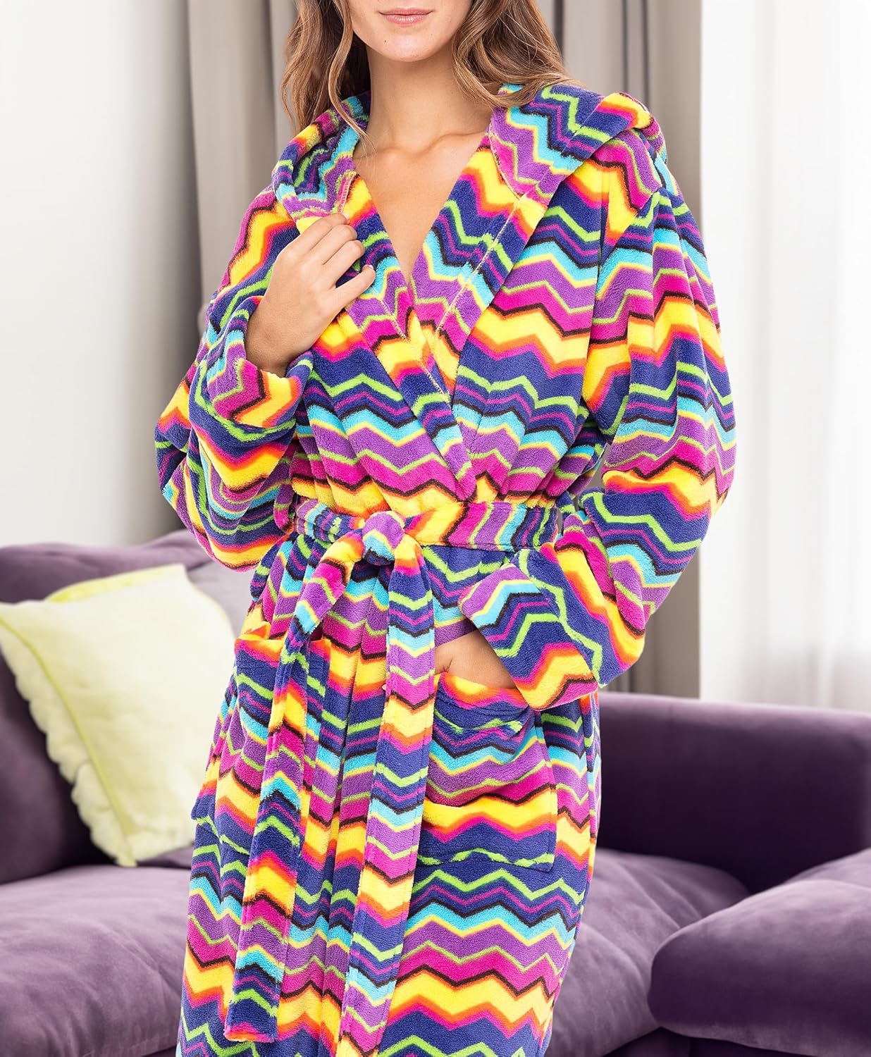 Alexander Del Rossa Womens Robe, Long Plush Bathrobe with Hood, Hooded Robes for Women Plus Size Bath Robe