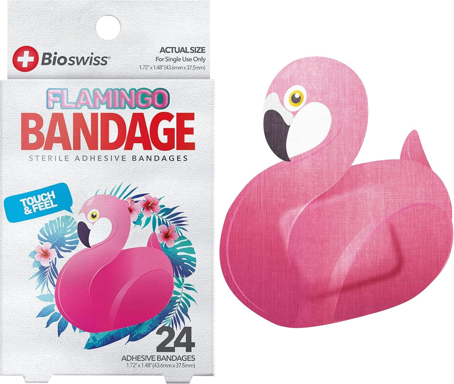 BioSwiss Kids Bandages, Flamingo Shaped Self Adhesive Bandage Set, Latex Free, Sterile Wound Care, 24 Count