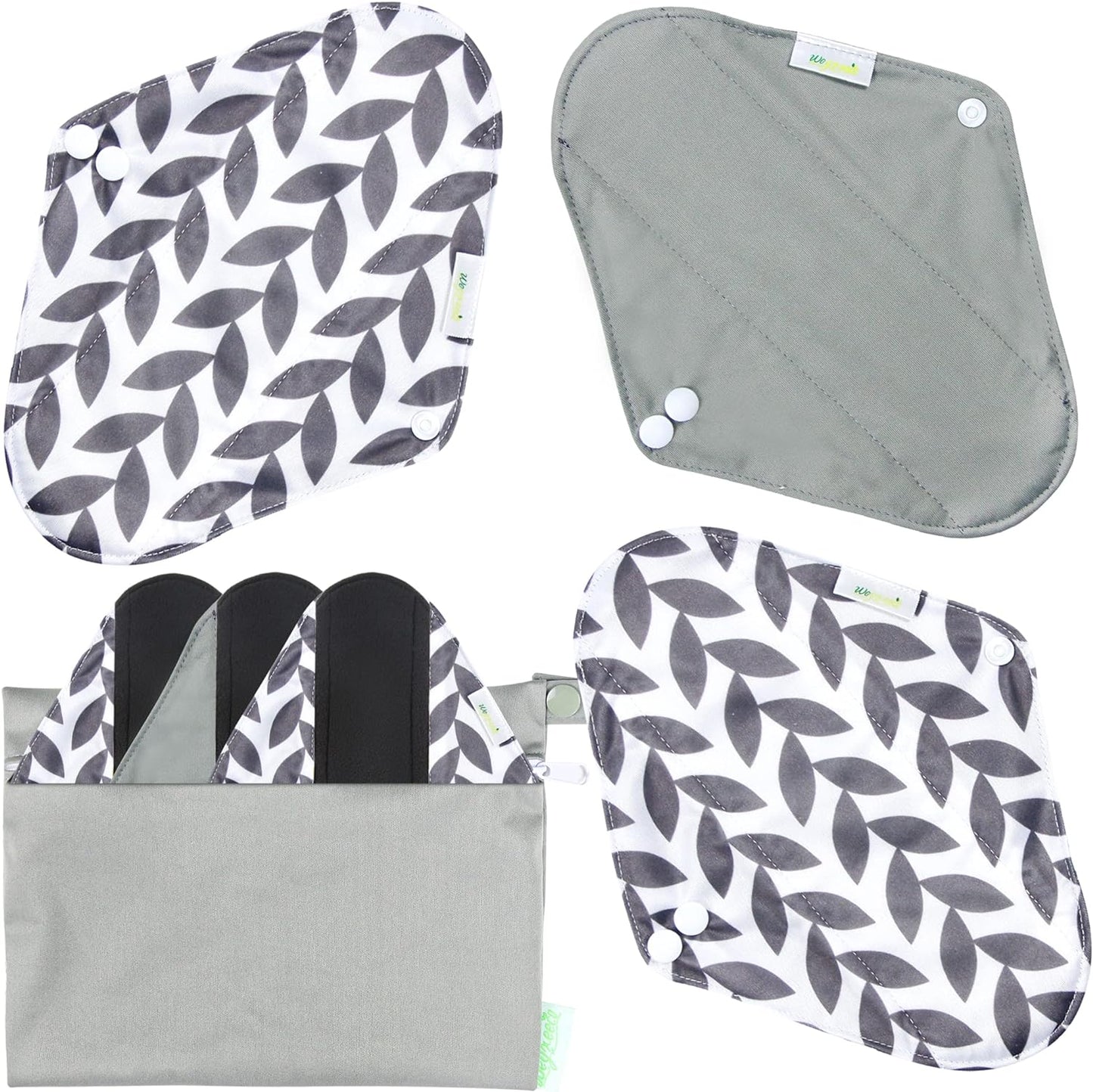 wegreeco Reusable Menstrual Pads - Reusable Sanitary Pads | Reusable Panty Liners | Soft Cloth Menstrual Pads - 6 Pack with 1 Cloth Mini Wet Bag (Medium, Luxury)