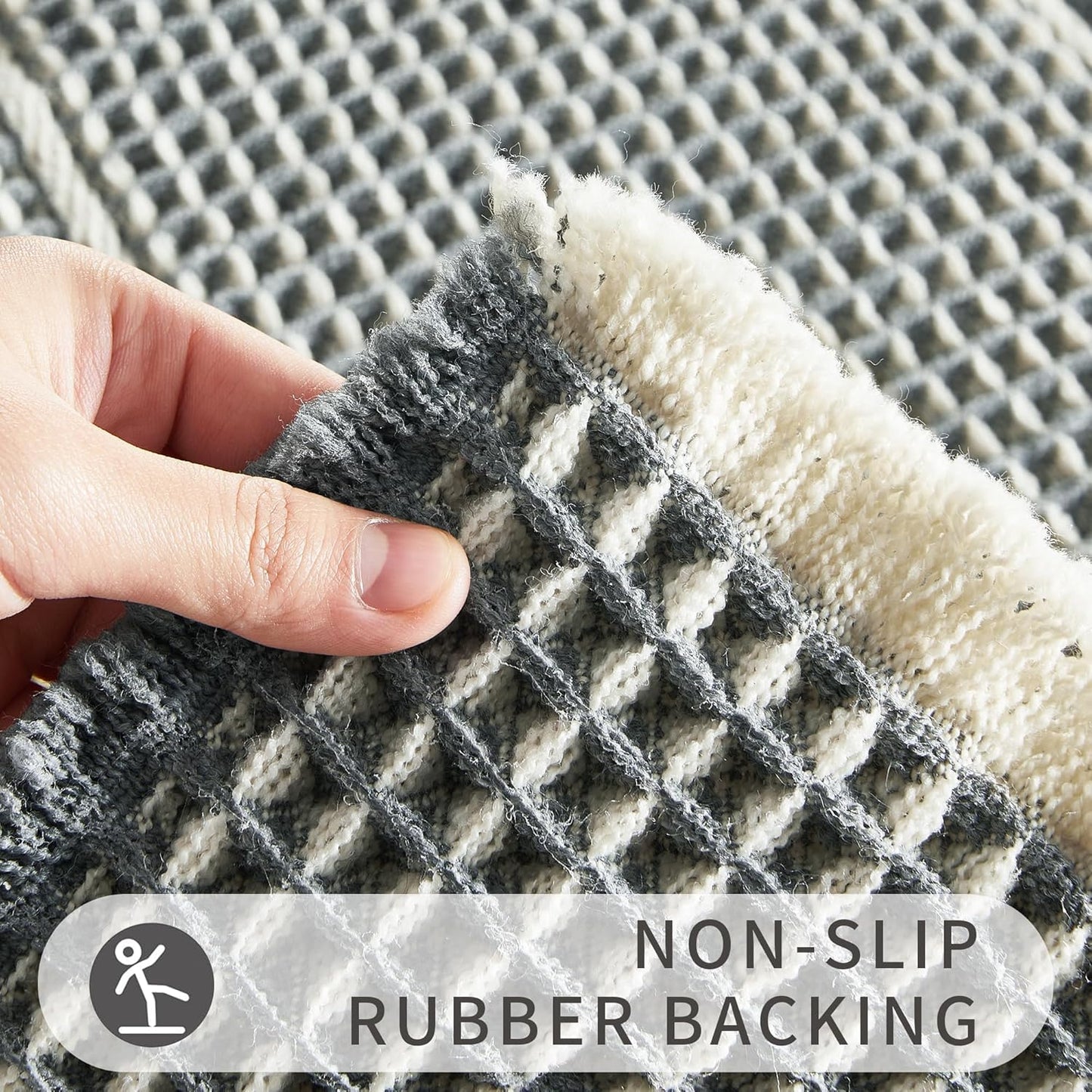 Bath Boho Floor Mat,Waffle Bath Rug,Super Absorbent Bathroom Mat,Bath Rugs Non Slip Washable, Quick Dry Shower Mats, Ultra Soft Bath Mat Towel,Bluish Grey & Yellow,18"*30"