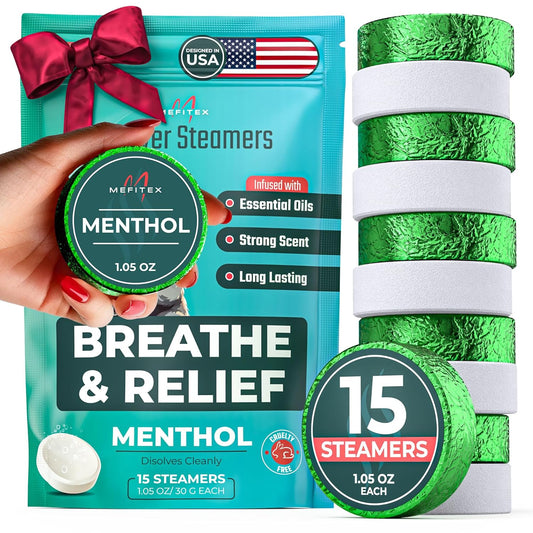 Shower Steamers for Men 15 Pack - Menthol Aromatherapy Shower Steamers, Strong Scent, Long Lasting, Premium Essential Oils, Valentine Gift Relaxation and Sinus Relief
