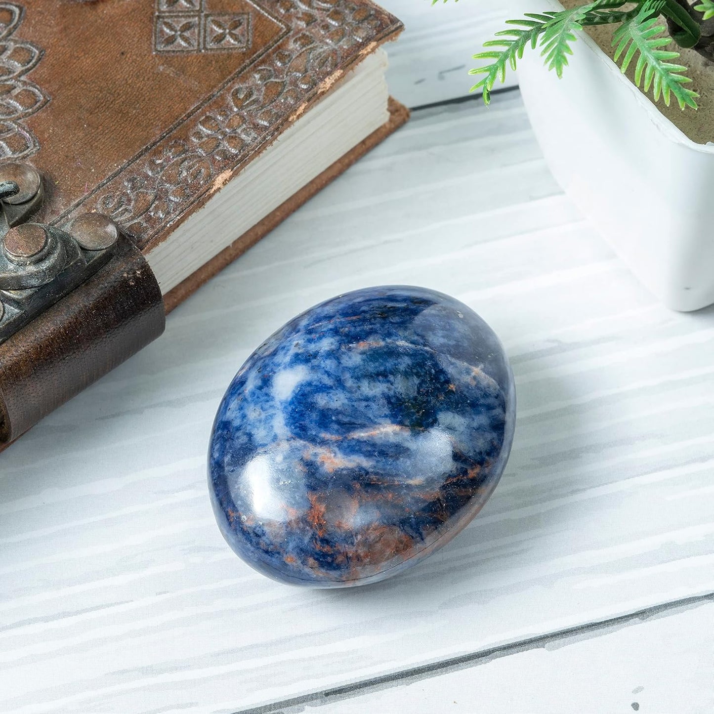 Crocon 50mm Sodalite Large Oval Palm Stone 900+ Carats Pocket Massage Worry Stones for Natural Body Chakra Balancing Reiki Healing Stones and Crystal Grid Healing Massage Spa Energy Crystals