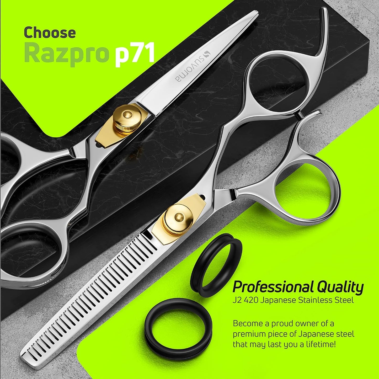 Suvorna Hair Cutting Scissors and Thinning Shears Set - Professional Hair Scissors Set - Barber Supplies and Accessories - Made with 420C Japanese Stainless Steel and Extremely Razor Sharp Edge.