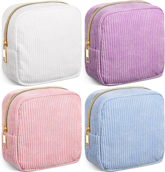 4 Pcs Sanitary Napkin Storage Bag Corduroy Period Bag for School Teen Mini Makeup Preppy Cosmetic Wallet Set for Women Portable First Period Pouch with Zipper Cute Pad Pouch