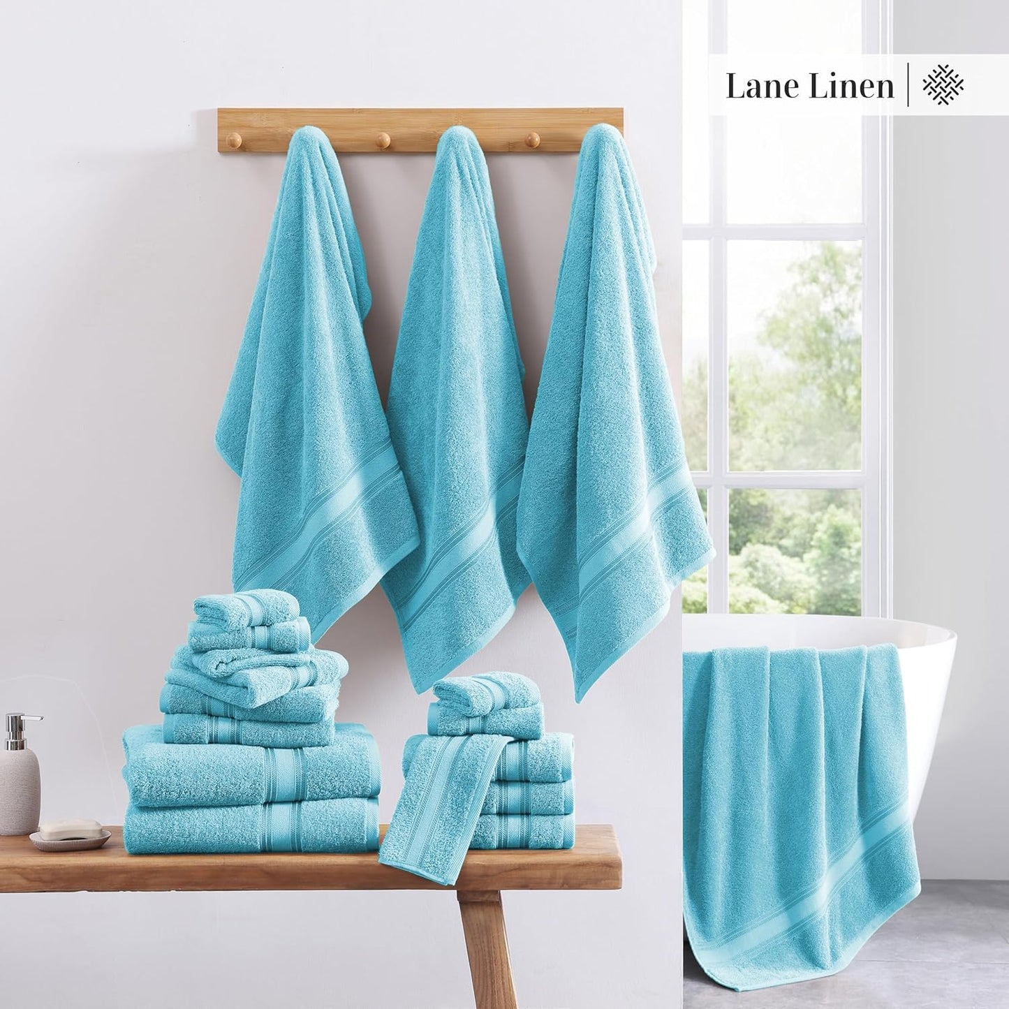 LANE LINEN Luxury Bath Towels Set - 12 Piece, 100% Cotton, Zero Twist, Super Soft & Absorbent, Includes 4 Bath Towels, 4 Hand Towels, 4 Washcloths - Blue